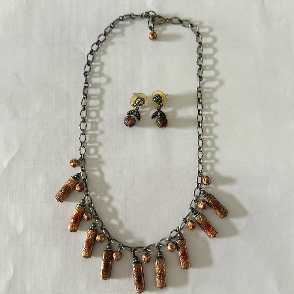 Enamel Necklace and Earrings